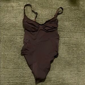 SKIMS Seamless Sculpt Thong Bodysuit in Espresso